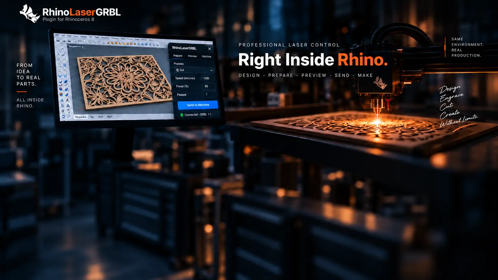 Rhino 8 connected to a professional laser machine